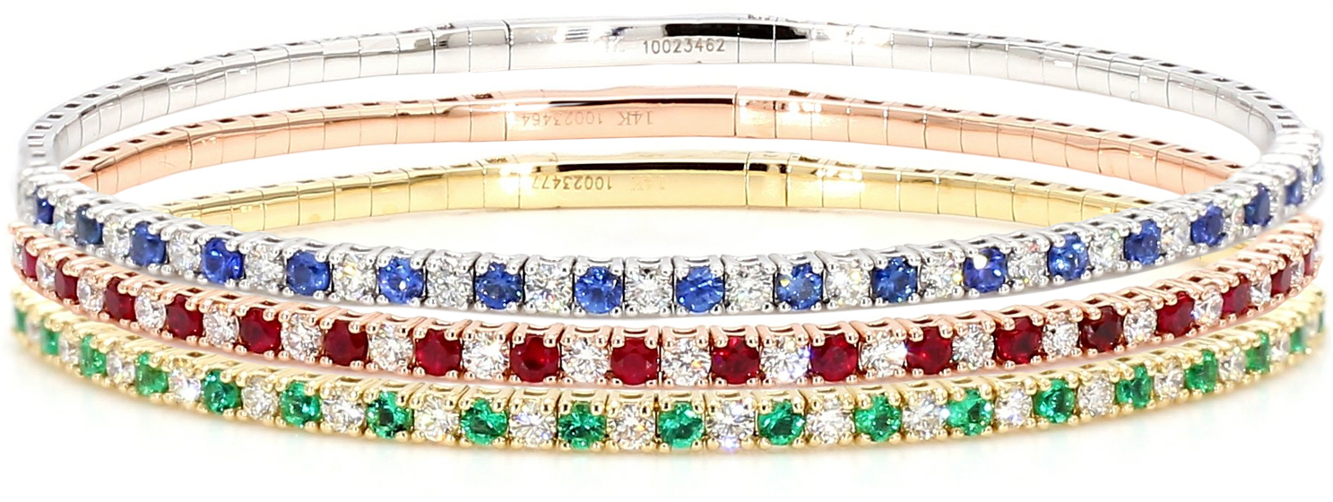 92.5 Sterling Silver Emerald-Cut Flexi Bangle main image 0